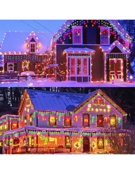 Instalatie turturi 35m, 700 Led, pentru Craciun, Flash, Fir Alb, Led, IP44, Interconectabila, Perdea, Franjuri