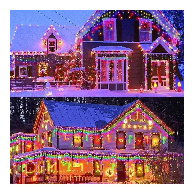 Instalatie turturi 50m, 1000 Led-uri, pentru Craciun, Flash, Fir Alb, Led, IP44, Interconectabila, Perdea, Franjuri