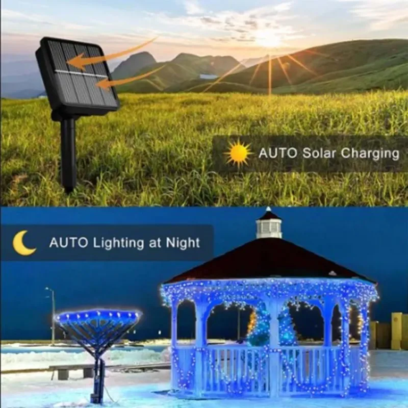 Instalație solară 500 LED – 50m Albastru , panou mare, controler,alimentare solară + USB