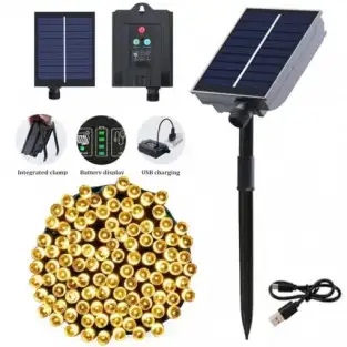 Instalație solară 500 LED – 50m Alb cald , panou mare, controler, alimentare solară + USB 2