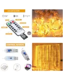 Perdea din Cupru Argintiu 3x3M cu 300 de LED-uri Alb Cald și 8 jocuri de lumină.