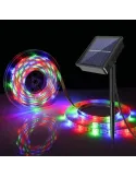 Bandă LED RGB 5 m cu panou solar, IP65, iluminat decorativ exterior/interior