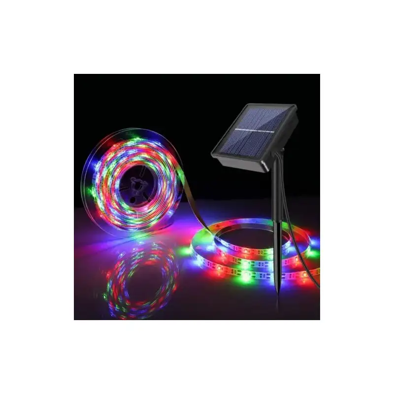 Bandă LED RGB 5 m cu panou solar, IP65, iluminat decorativ exterior/interior