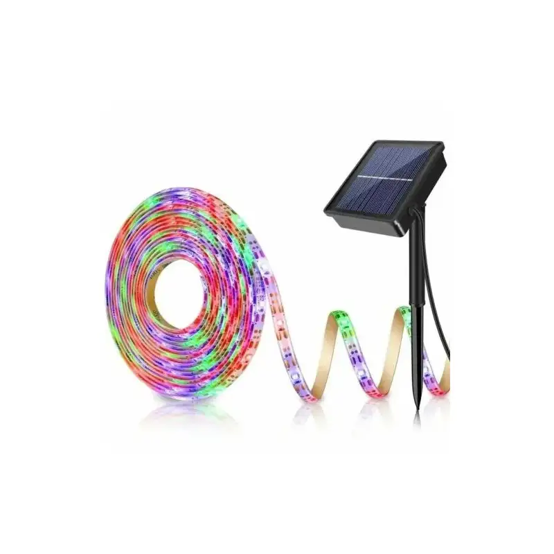 Bandă LED RGB 5 m cu panou solar, IP65, iluminat decorativ exterior/interior