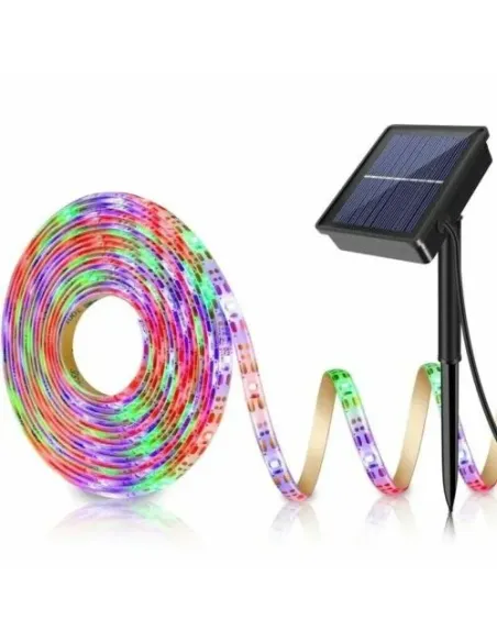 Bandă LED RGB 5 m cu panou solar, IP65, iluminat decorativ exterior/interior