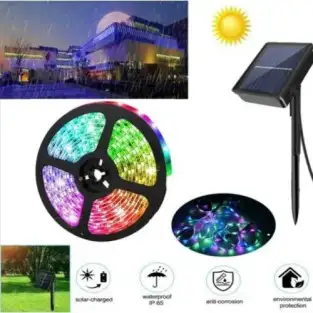 Bandă LED RGB 5 m cu panou solar, IP65, iluminat decorativ exterior/interior 2