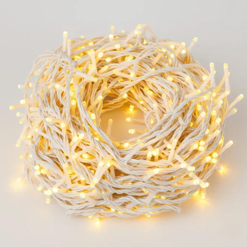 Instalatie Led tip sir de Craciun, 81.5 metri, 500 LED-uri cu flash, diverse culori, interconectabila, fir ALB