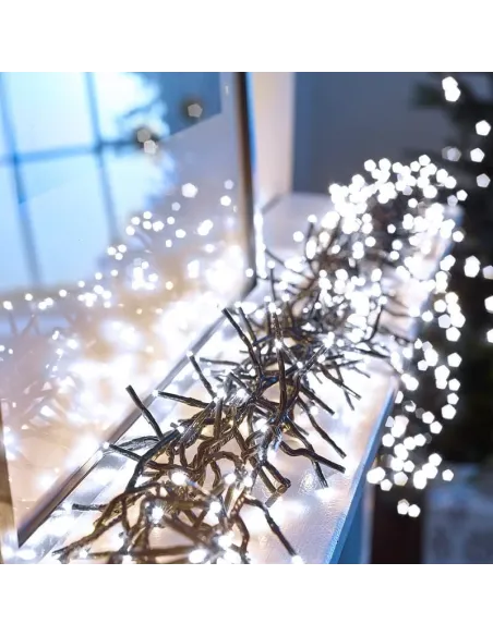 Instalatie de Craciun, Cluster, 480 led-uri alb rece, lungime 10m , interconectabile, 8 jocuri lumini