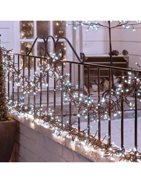 Instalatie de Craciun, Cluster, 480 led-uri alb rece, lungime 10m , interconectabile, 8 jocuri lumini