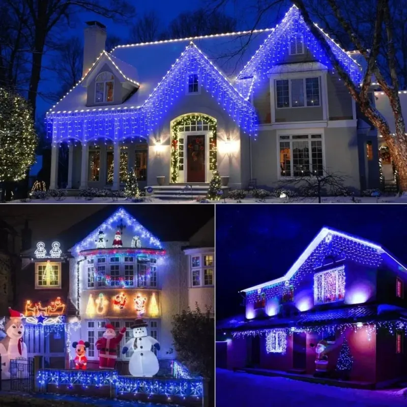 Set 40M instalatii tip franjuri, 2x20 m, interconectabile, 1000 LED-uri tip turturi/franjuri, Craciun, diverse culori