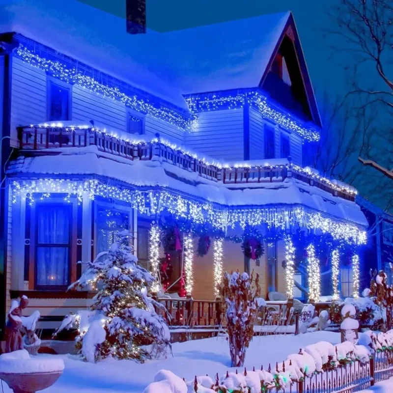 Set 40M instalatii tip franjuri, 2x20 m, interconectabile, 1000 LED-uri tip turturi/franjuri, Craciun, diverse culori