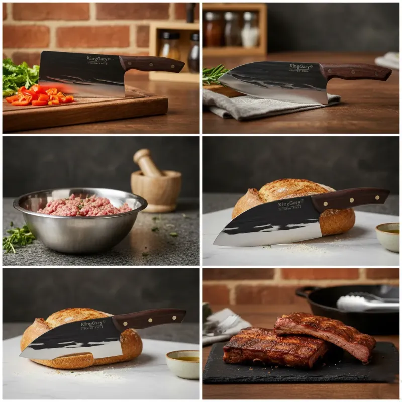 Set 4 Cuțite Bucătar KingGary Forjate | Oțel Inox, Mâner Lemn