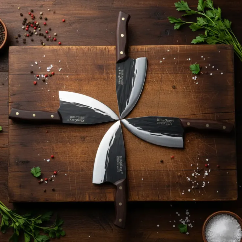 Set 4 Cuțite Bucătar KingGary Forjate | Oțel Inox, Mâner Lemn