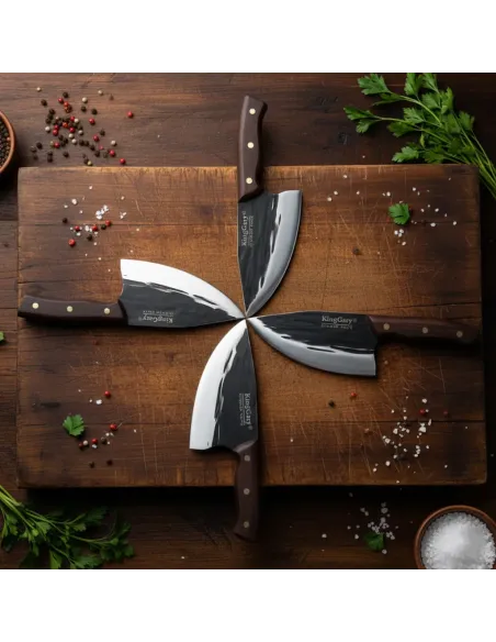 Set 4 Cuțite Bucătar KingGary Forjate | Oțel Inox, Mâner Lemn