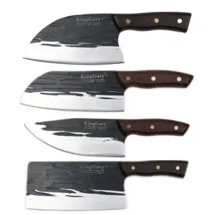 Set 4 Cuțite Bucătar KingGary Forjate | Oțel Inox, Mâner Lemn
