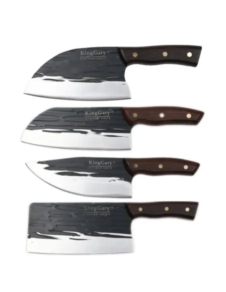 Set 4 Cuțite Bucătar KingGary Forjate | Oțel Inox, Mâner Lemn