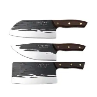 Set 3 Cuțite Bucătar KingGary Profesionale, Oțel Inoxidabil Forjat, Lame 18-19 cm, Mâner Lemn Ergonomic