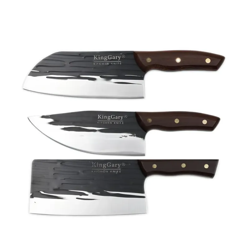 Set 3 Cuțite Bucătar KingGary Profesionale, Oțel Inoxidabil Forjat, Lame 18-19 cm, Mâner Lemn Ergonomic