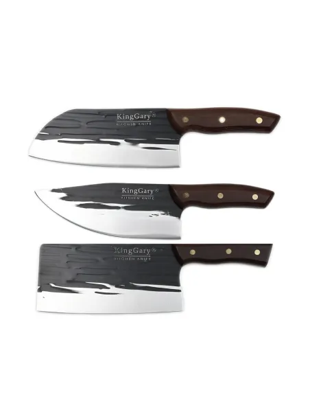 Set 3 Cuțite Bucătar KingGary Profesionale, Oțel Inoxidabil Forjat, Lame 18-19 cm, Mâner Lemn Ergonomic
