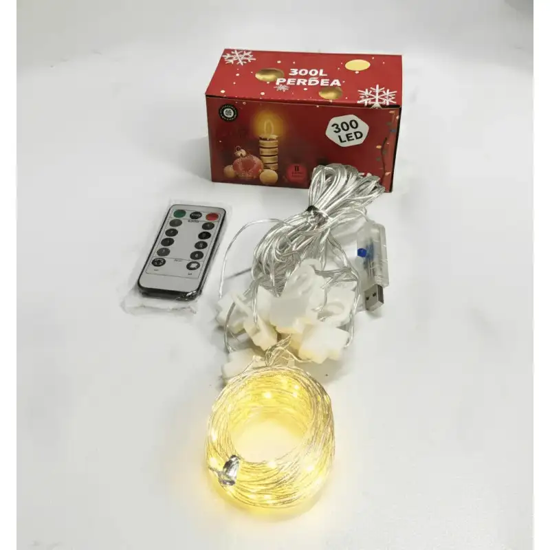 Perdea din Cupru Argintiu 3x3M cu 300 de LED-uri Alb Cald și 8 jocuri de lumină.