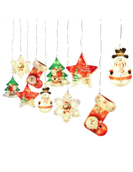 Perdea de Craciun cu figurine, 3m, (Stea, Fulg de Nea, Moș), Multicolor, Interconectabilă