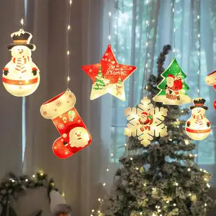 Perdea de Craciun cu figurine, 3m, (Stea, Fulg de Nea, Moș), Multicolor, Interconectabilă 2