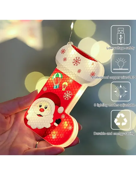 Set 2 x Perdea LED Crăciun 3m – 10 Figurine (Stea, Fulg de Nea, Moș), Interior