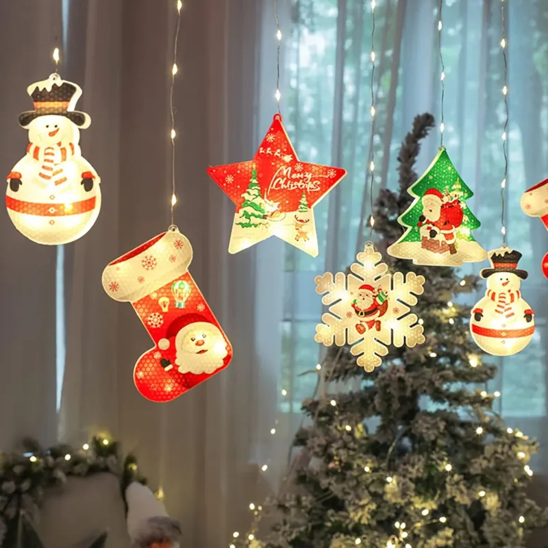 Set 2 x Perdea LED Crăciun 3m – 10 Figurine (Stea, Fulg de Nea, Moș), Interior