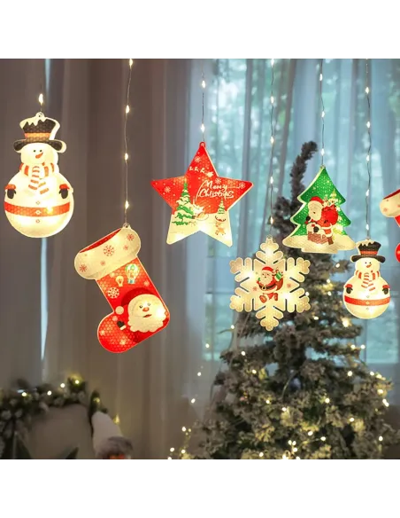 Set 2 x Perdea LED Crăciun 3m – 10 Figurine (Stea, Fulg de Nea, Moș), Interior