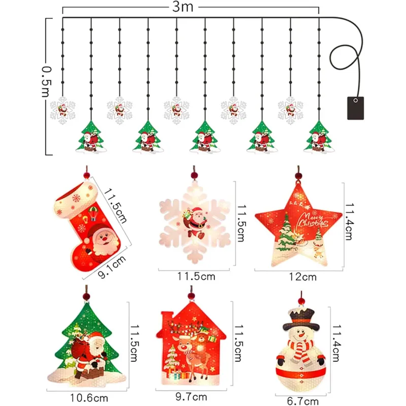 Set 2 x Perdea LED Crăciun 3m – 10 Figurine (Stea, Fulg de Nea, Moș), Interior