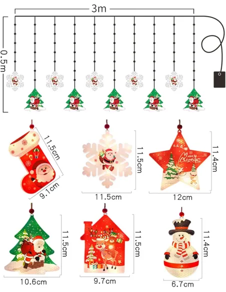 Set 2 x Perdea LED Crăciun 3m – 10 Figurine (Stea, Fulg de Nea, Moș), Interior
