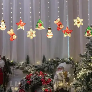 Set 2 x Perdea LED Crăciun 3m – 10 Figurine (Stea, Fulg de Nea, Moș), Interior