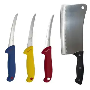 Set 3 Cuțite Profesionale din Oțel + Satar macelarie 35cm, otel inoxidabil maner negru