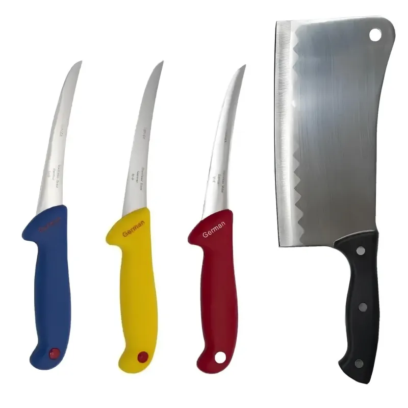 Set 3 Cuțite Profesionale din Oțel + Satar macelarie 35cm, otel inoxidabil maner negru