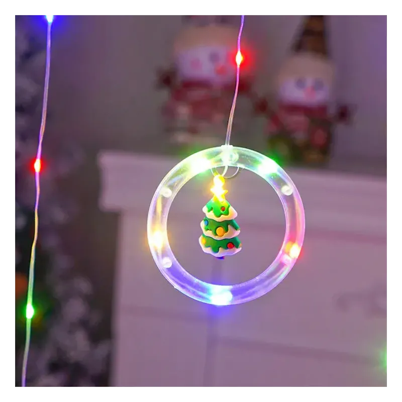Instalatie led tip perdea cu diferite figurine, cercuri si globuri luminoase