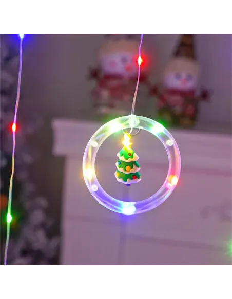 Instalatie led tip perdea cu diferite figurine, cercuri si globuri luminoase