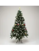 Brad artificial verde cu varfuri albe, 210 cm cu 650 ramuri si suport metalic