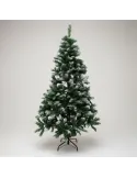 Brad artificial verde cu varfuri albe, 210 cm cu 650 ramuri si suport metalic