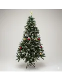 Brad artificial verde cu varfuri albe, 150cm, 350 ramuri + suport metalic