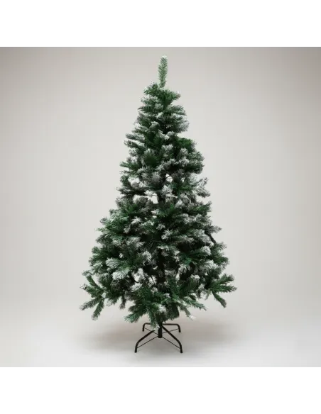 Brad artificial verde cu varfuri albe, 150cm, 350 ramuri + suport metalic