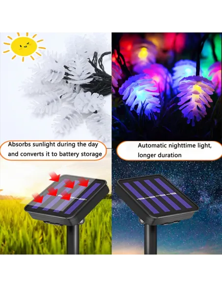 Set 2 x Instalatie solara cu Conuri de brad, 50 LED-uri, multicolor, 8 jocuri de lumini, 5m