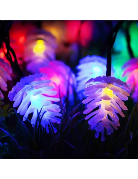 Set 2 x Instalatie solara cu Conuri de brad, 50 LED-uri, multicolor, 8 jocuri de lumini, 5m