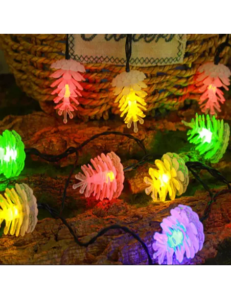 Set 2 x Instalatie solara cu Conuri de brad, 50 LED-uri, multicolor, 8 jocuri de lumini, 5m