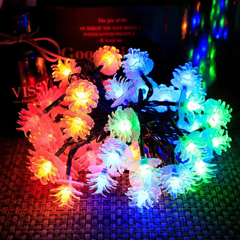 Set 2 x Instalatie solara cu Conuri de brad, 50 LED-uri, multicolor, 8 jocuri de lumini, 5m