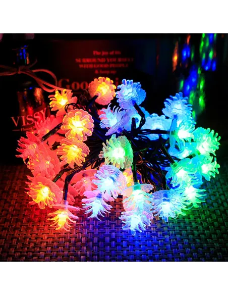 Set 2 x Instalatie solara cu Conuri de brad, 50 LED-uri, multicolor, 8 jocuri de lumini, 5m