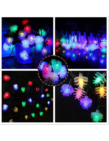 Set 2 x Instalatie solara cu Conuri de brad, 50 LED-uri, multicolor, 8 jocuri de lumini, 5m