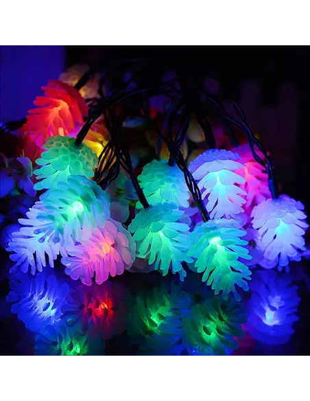 Set 2 x Instalatie solara cu Conuri de brad, 50 LED-uri, multicolor, 8 jocuri de lumini, 5m
