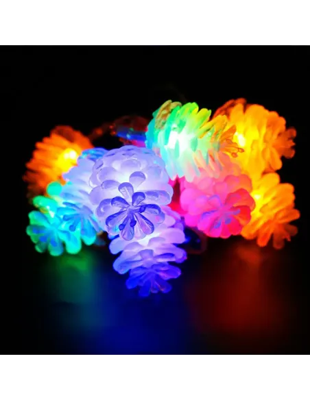 Instalatie solara cu Conuri de brad, 50 LED-uri, multicolor, 8 jocuri de lumini, 5m