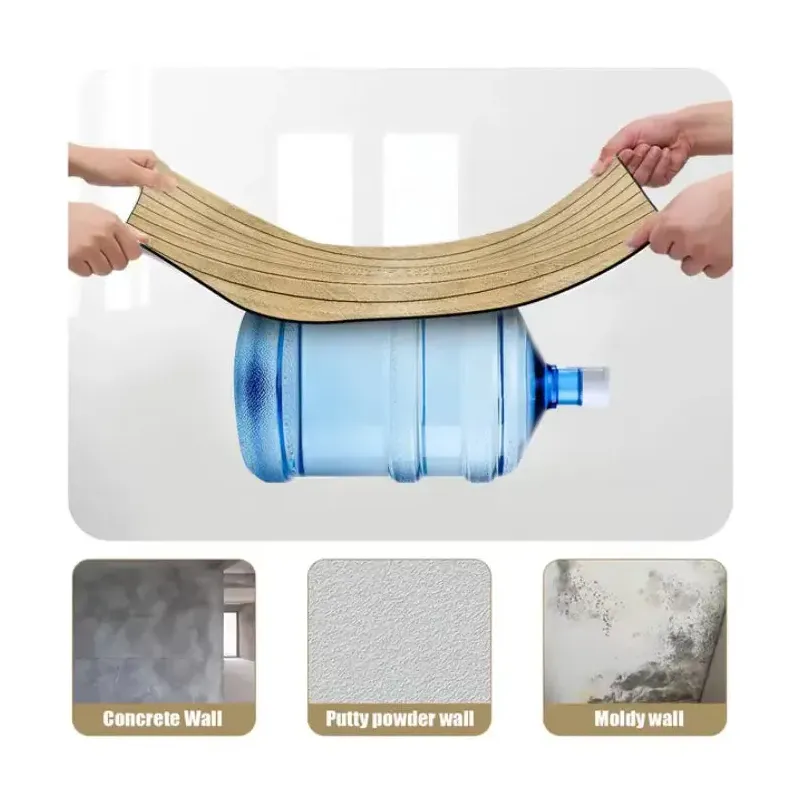 Tapet decorativ autoadeziv, aspect lemn vertical, 30x60cm, model 3D modern, pentru perete interior, imitatie riflaj