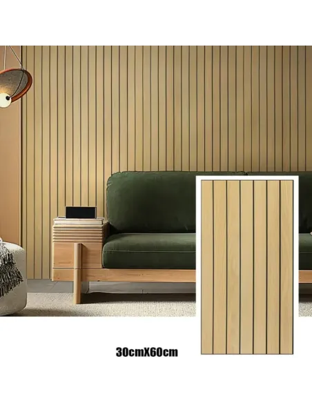 Tapet decorativ autoadeziv, aspect lemn vertical, 30x60cm, model 3D modern, pentru perete interior, imitatie riflaj